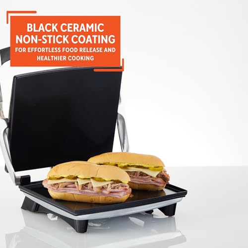 IMUSA 12x10in Stainless Steel Electric Panini Press with Temperature Control, Nonstick Plates for Sandwiches, Grilled Paninis, Quesadillas, and More
