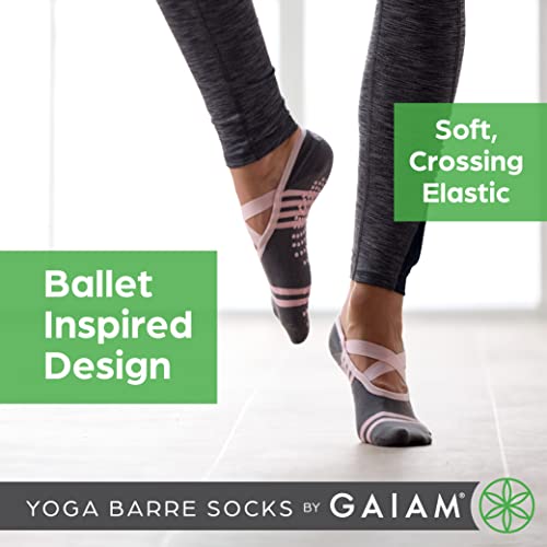 Gaiam Grippy Yoga Socks - Classic Black & Grey 2-Pack for Studio Practice
