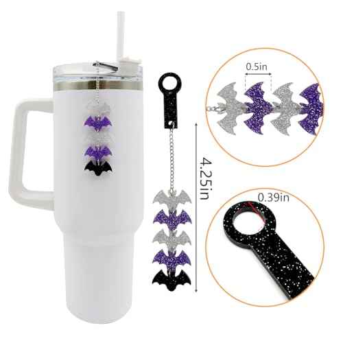 Halloween Stanley Cup Decoration ? Bat Cup Charm for Stanley 30oz 40oz, Bat Straw Supplies, Purple Water Bottle Accessories