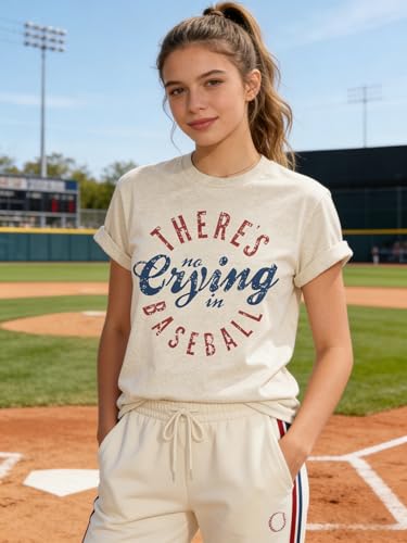 Softball Mom T-Shirt Women Z-Beige Small No Crying in Softball Mama Funny Graphic Tee Casual Top