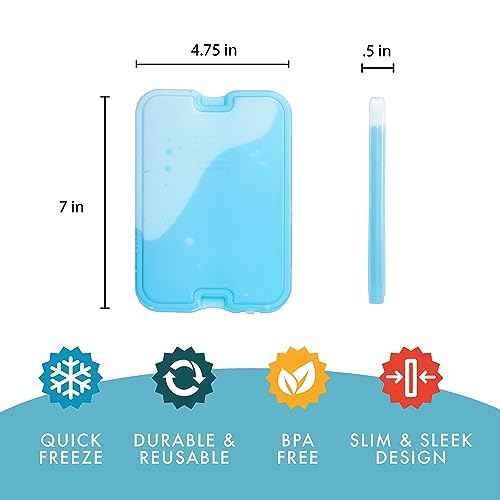 Cool Coolers by Fit & Fresh 4 Pack XL Slim Ice Packs, Quick Freeze Space Saving Reusable Ice Packs for Lunch Boxes or Coolers, Blue, 239ICE, 4 count (Pack of 1)