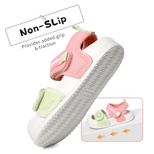 Kids Sandals Boys Girls Summer Non-slip Athletic Closed Toe Adjustable Lightweight Beach Shoes - Pink/Green, Toddler Size 6