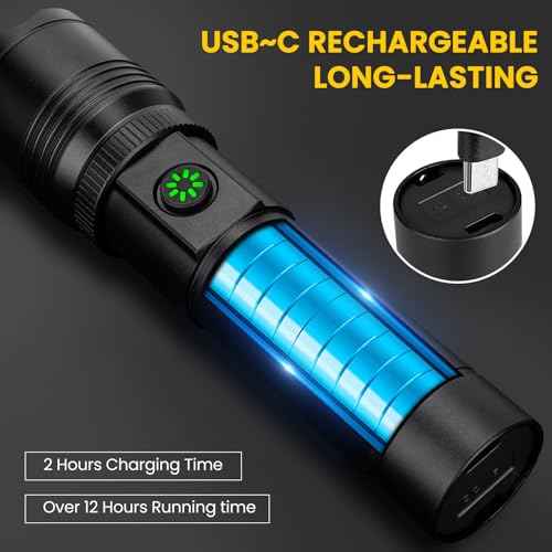 azamine Rechargeable Flashlights High Lumens, 99000LM Super Bright Flash Light with 6 Modes, Adjustable Powerful Handheld LED Flashlight for Home Camping