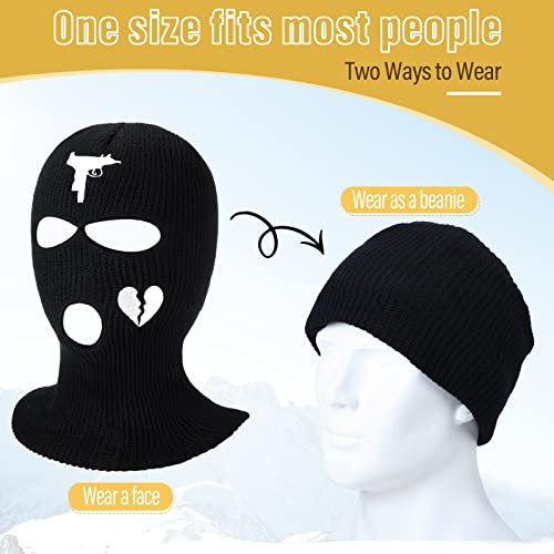 Winter Ski Mask 2 Pack Full Face Balaclava for Men Women - White & Black Heart Style