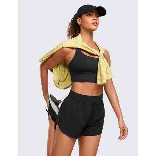 CRZ YOGA High Waisted Dolphin Athletic Running Shorts for Women 3" High Split Comfy Mesh Liner for Gym Workout Track