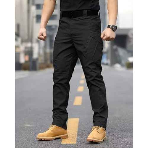 Men's Lightweight Quick-Dry Tactical Pants, Water Resistant Hiking Pants with Pockets for Outdoor & Work (No Belt)