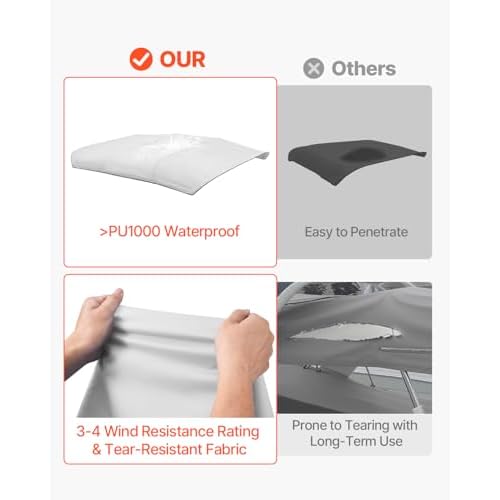 VEVOR Bimini Top Cover Replacement, Fit 4 Bow Boat 600D Polyester Canopy, Waterproof & Sun Protection Boat Awning Canopy with Storage Bag, 96" Lx(91"-96") W, Light Grey (Support Frame Not Included)