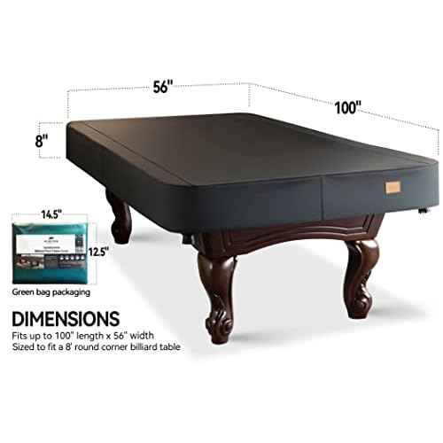 Heavy Duty Leatherette Billiard Pool Table Cover, Waterproof & Tearproof Covers for Pool Table 7/8/9FT Fitted (8 Feet/ Black)