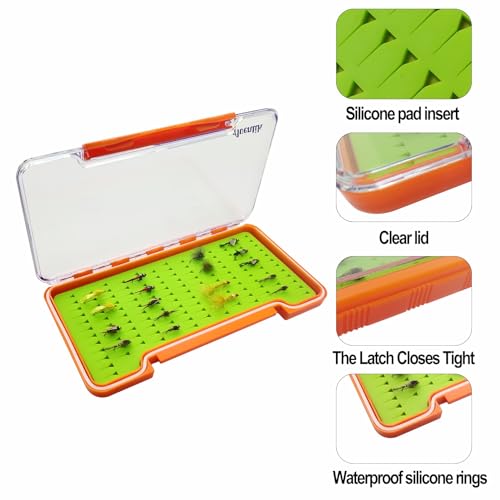 Aventik Waterproof Fly Box with Silicone Fly Hook Storage Case - 3xOrange