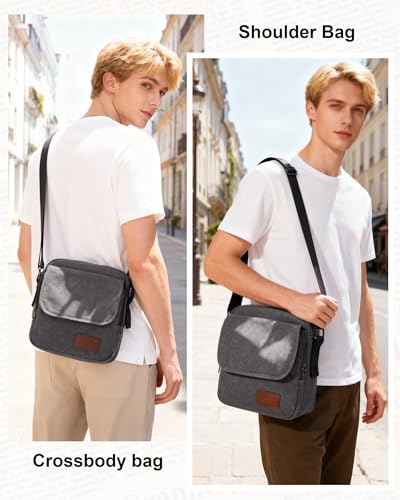 WISEPACK Small Vintage Canvas Crossbody Bag for Men - Black Grey Large Variation A2-845