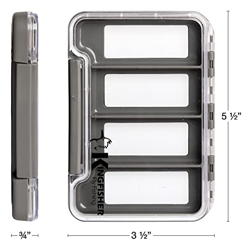 Kingfisher Fly Fishing Slim Waterproof Magnetic Fly Box - Gray, 8 Compartments