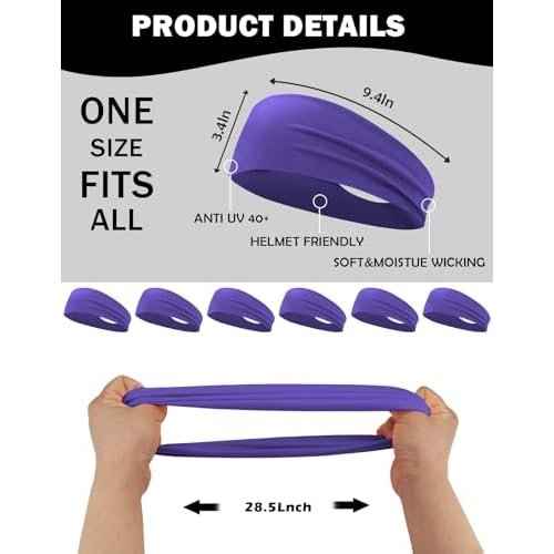 6 Pack Sport Headbands for Men & Women, Sweat Wicking Workout Sweatband, Bright Hairband for Running, Cycling, Football, Yoga