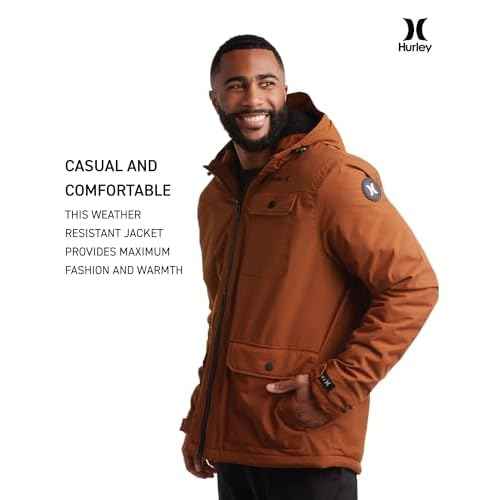 Hurley Mens Winter Jacket - Warm Zip Up Hooded Parka Sherpa Lined Jackets For Men with Multiple Pockets (Sizes S-XL)