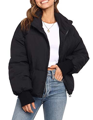 Women's Long Sleeve Quilted Puffer Jacket Winter Coat - Small Black