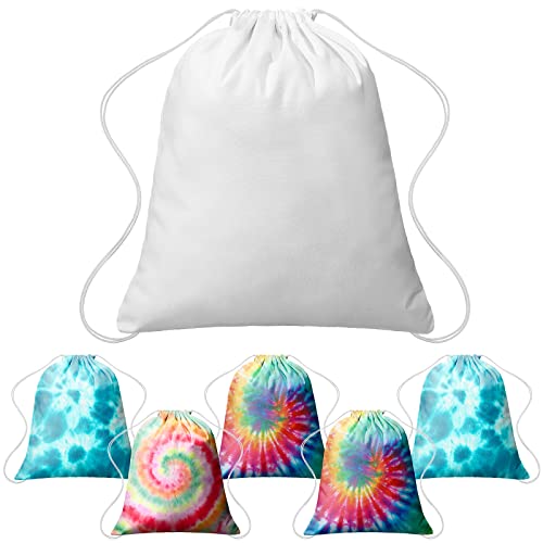 White Cotton Tie Dye Drawstring Bags - 12/6 Pieces