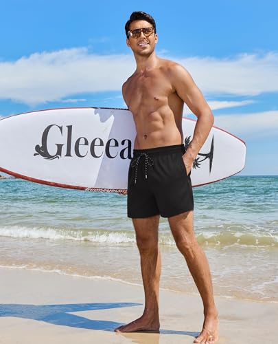 Gleeease 5 Inch Men's Swim Trunks with Compression Liner - X-Large Solid Black