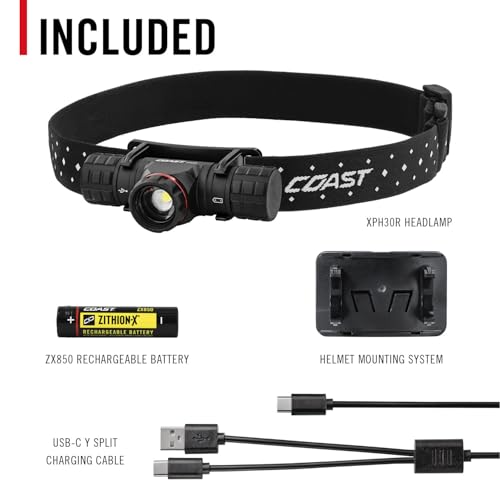 Coast XPH30R 1200 Lumen USB-C Rechargeable Dual Power Headlamp with Twist Focus Beam and Magnetic Base, Black