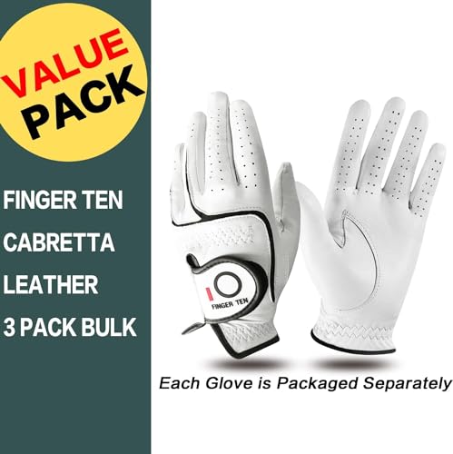 Men's Leather Golf Gloves Left Hand Large White 3 Pack - Cabretta Leather