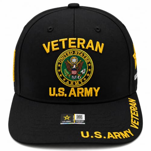 One Size Black US Army Veteran Hat for Men - Officially Licensed Military Baseball Cap - Gift for Veterans