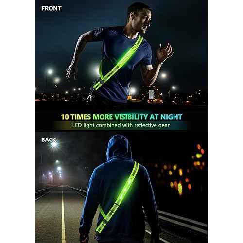 LED Reflective Belt Sash for Walking at Night,Running Safety Gear LED Light Up Running Belt for Runners Walkers