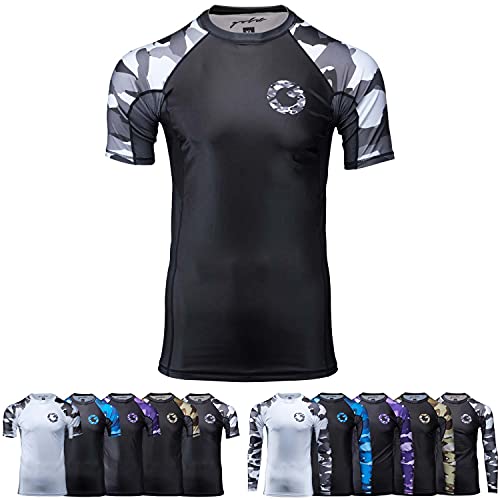 Gold BJJ Camo Rash Guard Compression Shirt Large Short Sleeve for No-Gi Gi MMA