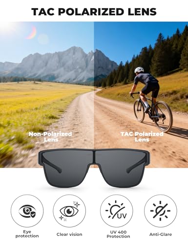 RockBros Polarized Over Glasses Wrap Around Sunglasses UV400 Black/Grey