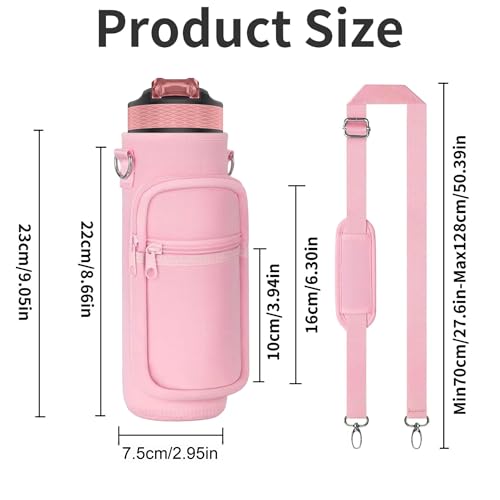 Pink 32oz Water Bottle Sling Bag with Storage Pockets & Adjustable Strap for Hiking & Gym