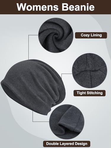 Large Grey Coffee Cotton Slouchy Beanie Hat for Women & Men