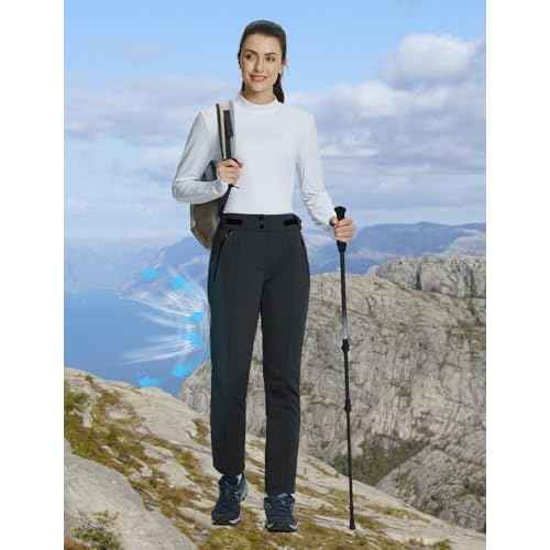 baleaf Women's Snow Pants Fleece Lined Waterproof Softshell Insulated Thermal Winter Pants with Pockets Snowboarding Hiking