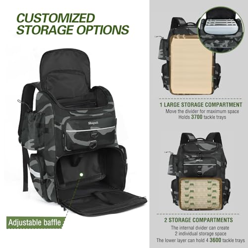 Camouflage Fishing Backpack with 2 Rod Holders, 45L Water-Resistant Tackle Bag for Men