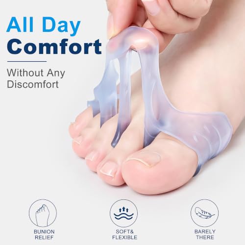 Progressive Big Toe Separators Gel Bunion Corrector for Hammer & Claw Toe - Blue with Hole Plug
