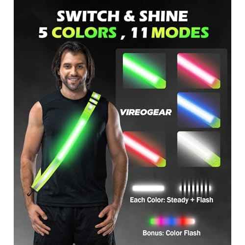 Rechargeable LED Reflective Belt Sash ? High Visibility Safety Gear with 5 Colors 11 Light Modes, Adjustable Strap for Night Dog Walking, Running & Biking