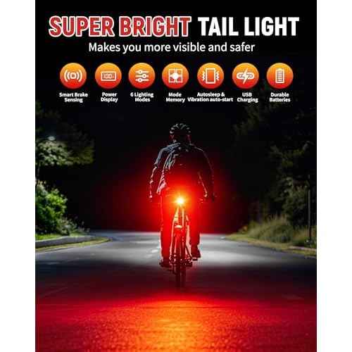 DARKBEAM Bike Tail Light with LED Display Screen, USB-C Rechargeable 6 Light Modes, IP55 Waterproof Bicycle Taillight for Night Riding, Super Bright Rear Bike Light for Road Mountain, 2 Pack