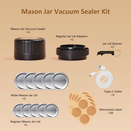 Electric Mason Jar Vacuum Sealer Kit - Automatic Food Preservation, Black