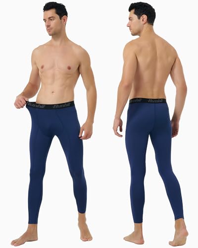 Men's Compression Pants Running Tights Workout Leggings Athletic Base Layer Navy Blue Large