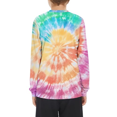Boys Rash Guard Long Sleeve Swim Shirt UPF 50+ Sun Protection - Large Tie Dye