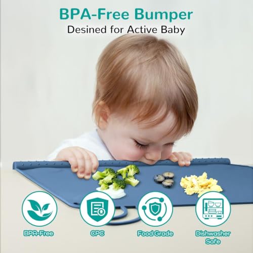 Denim Blue Silicone Baby Placemat - Non-Slip, Dishwasher Safe for Toddler Self-Feeding