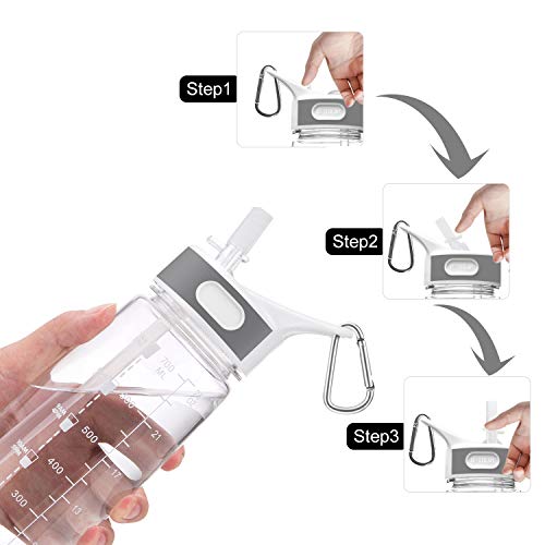 800ML Clear Sports Water Bottle with Straw, Wide Mouth, BPA-Free, Handle