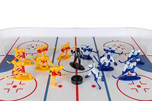 Kids Hockey Action Figures Set - Blue and Yellow Teams, 27 Pieces with Accessories & Storage Case