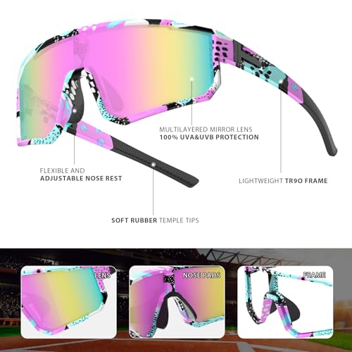 Kids Polarized Sports Sunglasses UV400 Protection for Boys Girls - Graffiti Blue Pink