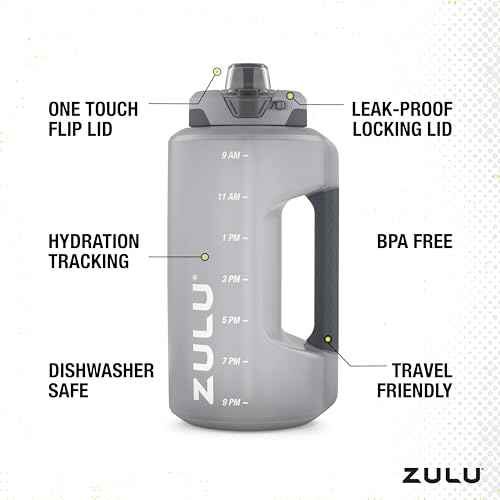 ZULU Goals 64oz Half Gallon Plastic Water Bottle with Straw and Time Marker | Large Reusable Jug with Handle and Leak Proof Lid for All Day Hydration, Gym and Outdoors, Gift Ready, Grey