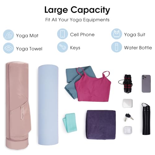 Pink Yoga Mat Carrier Bag for Women - Lightweight Pilates Bag with Wet & Side Pockets