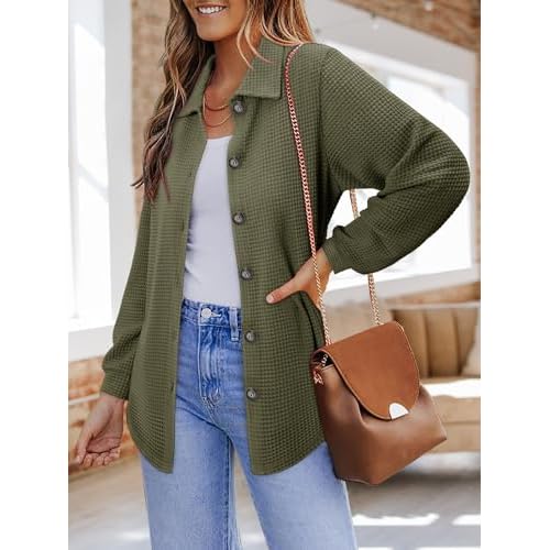 BETTE BOUTIK Womens Long Sleeve Waffle Knit Tops Fall Winter V Neck Sweatshirts Casual Fashion Shirts