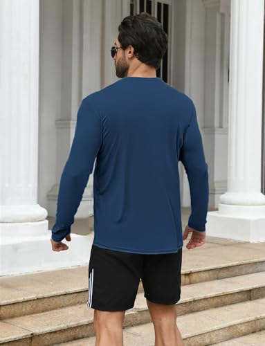 Men's UPF 50+ Quick-Dry Long Sleeve Rash Guard Shirt - Black & Navy Blue, X-Large