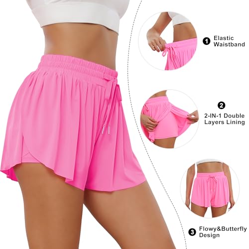 Women's 2-in-1 Athletic Shorts 3 Pack - Large Black White Pink