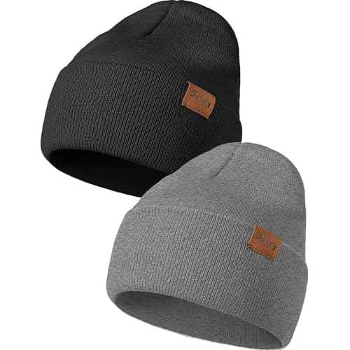 Beanie Hats for Men Women Knit Winter Hat, Warm Skull Stocking Cap, Striped Snow Hat Heated Cuffed Beanie