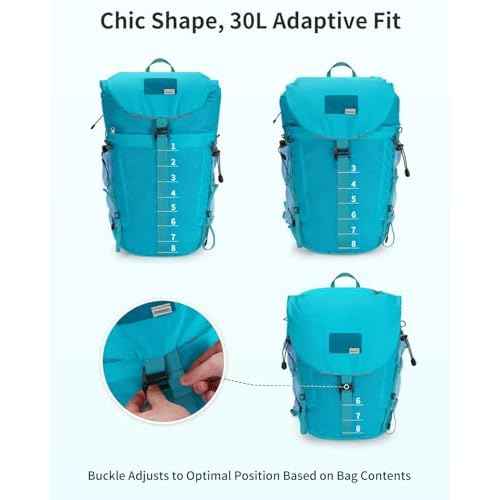 Blue Quartz Hiking Backpack 30L Lightweight Packable Backpack for Travel, Water Resistant Foldable Daypack for WoMen Men, Blue Green