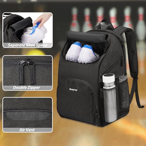Bosynoy Bowling Backpack with Shoe Compartment - Black