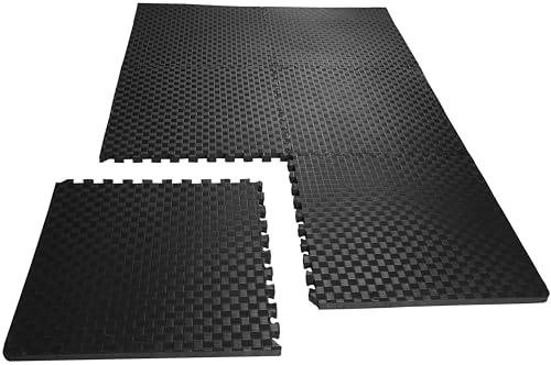 OLIXIS Puzzle Exercise Mat with EVA Foam Interlocking Tiles for MMA, Exercise, Gymnastics and Home Gym Protective Flooring, 1" Thick, 24 Square Feet, Black