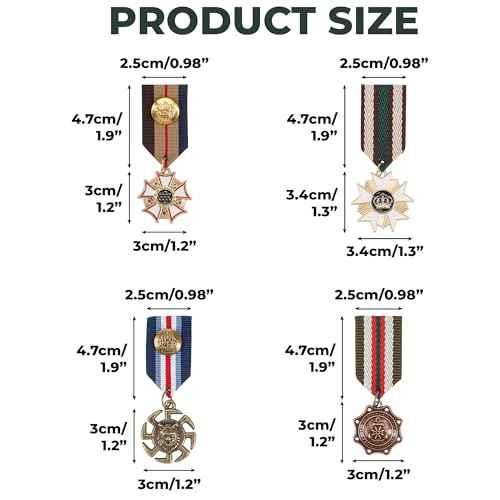 4PCS Military Medal Brooch Pins, Retro Vintage Crown Metal Fake Metal Geometric Brooch for Men Badge, Soldier Patriot US Officer Army Uniform Costume Ribbons Epaulets Coat Jacket